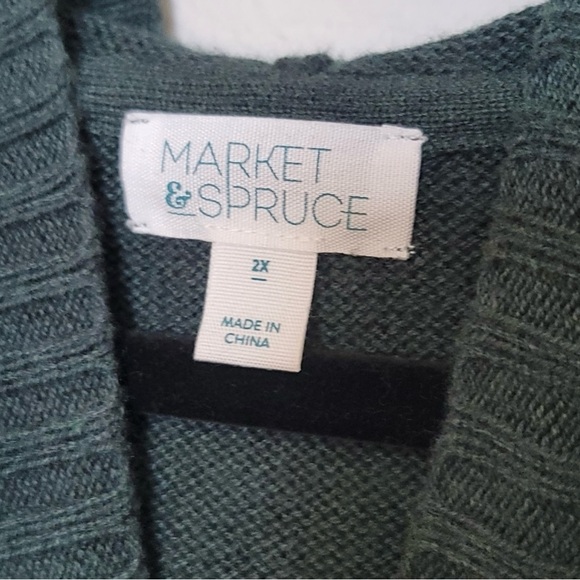 Market & Spruce Afon Hooded Cable Knit Sweater Size 2X Forest Green - Picture 4 of 8